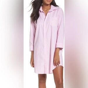 LRL Ralph Lauren Womens Sleep shirt Pink Striped Roll Tab Button Down S/M Soft